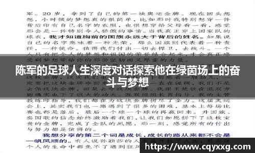 陈军的足球人生深度对话探索他在绿茵场上的奋斗与梦想